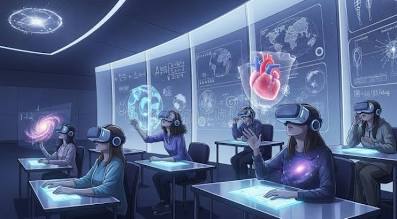 A futuristic AI classroom